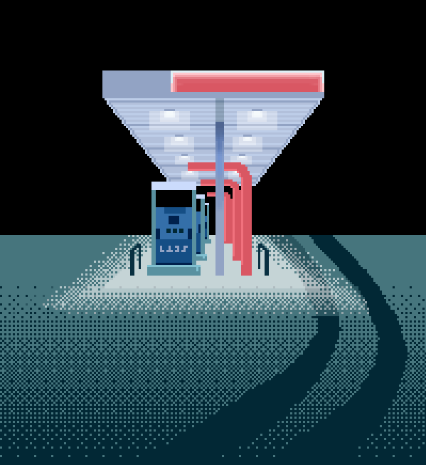 A liminal gas station pixel art